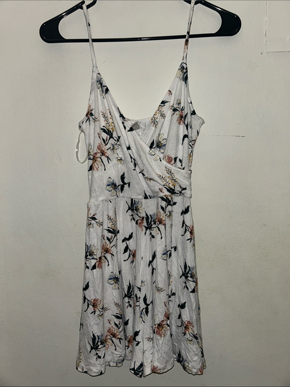 Ivy & Main  White Floral Wrap Mini shorts  Dress with Pink and Blue Blooms
